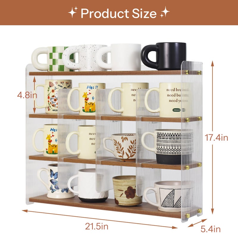 KAOTGOT Coffee Mug Holder Wooden Cup Station Organizer 4-Tier Cup Holder for Coffee Bar Mug Display Rack for Countertop Mug Holder Shelf for Home Kitchen Nut Brown - Image 3