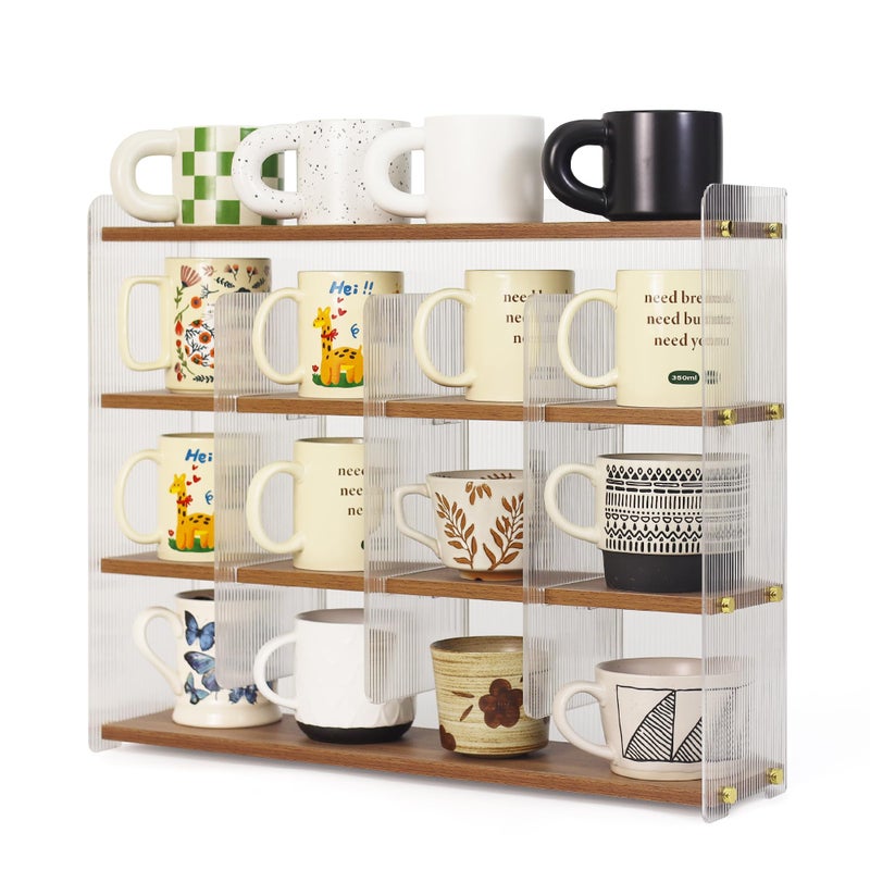 KAOTGOT Coffee Mug Holder Wooden Cup Station Organizer 4-Tier Cup Holder for Coffee Bar Mug Display Rack for Countertop Mug Holder Shelf for Home Kitchen Nut Brown - Image 1