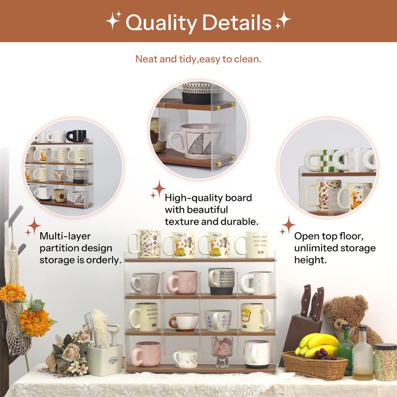 KAOTGOT Coffee Mug Holder Wooden Cup Station Organizer 4-Tier Cup Holder for Coffee Bar Mug Display Rack for Countertop Mug Holder Shelf for Home Kitchen Nut Brown - Image 5