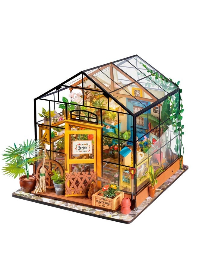 Robotime Diy Dollhouse Wooden Miniature Furniture Kit Mini Green House With Led Best Birthday Gifts  - Image 1
