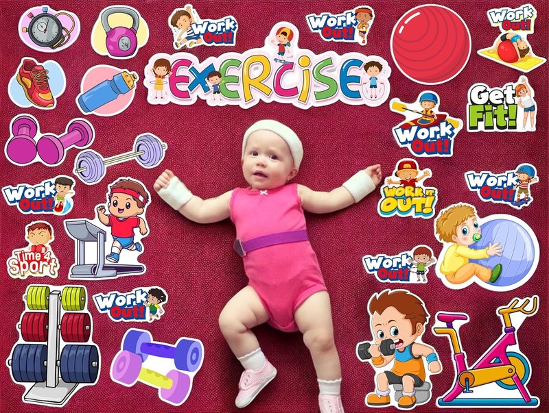 TodFod Gym Exercise Photo Booth Props for Kids, 23+ Fitness Cards for Healthy Lifestyle Photoshoot, Physical Activity Birthday Party, 20+ Themes Available - Image 2