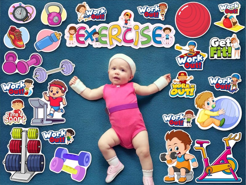 TodFod Gym Exercise Photo Booth Props for Kids, 23+ Fitness Cards for Healthy Lifestyle Photoshoot, Physical Activity Birthday Party, 20+ Themes Available - Image 3