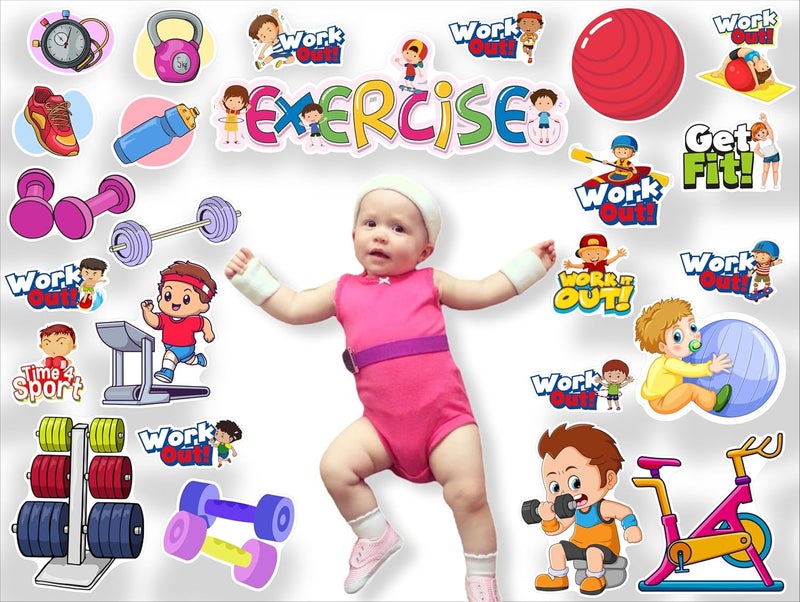 TodFod Gym Exercise Photo Booth Props for Kids, 23+ Fitness Cards for Healthy Lifestyle Photoshoot, Physical Activity Birthday Party, 20+ Themes Available - Image 1