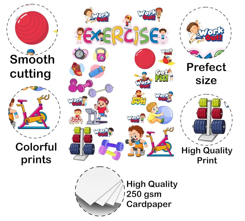 TodFod Gym Exercise Photo Booth Props for Kids, 23+ Fitness Cards for Healthy Lifestyle Photoshoot, Physical Activity Birthday Party, 20+ Themes Available - Image 5