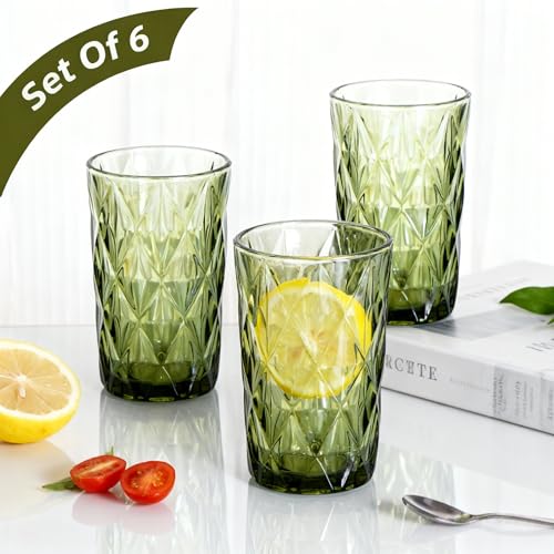 Bandesun Thick Glassware Drinking Glass set of 6 Diamond Kitchen Glasses Tumbler Cup（12 OZ），for Water，Cocktail，Milk，Juice and Beverage. - Image 4