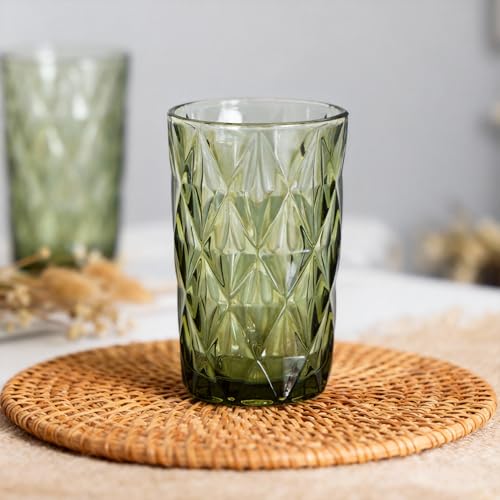 Bandesun Thick Glassware Drinking Glass set of 6 Diamond Kitchen Glasses Tumbler Cup（12 OZ），for Water，Cocktail，Milk，Juice and Beverage. - Image 5