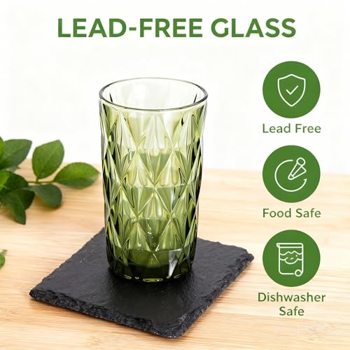 Bandesun Thick Glassware Drinking Glass set of 6 Diamond Kitchen Glasses Tumbler Cup（12 OZ），for Water，Cocktail，Milk，Juice and Beverage. - Image 3