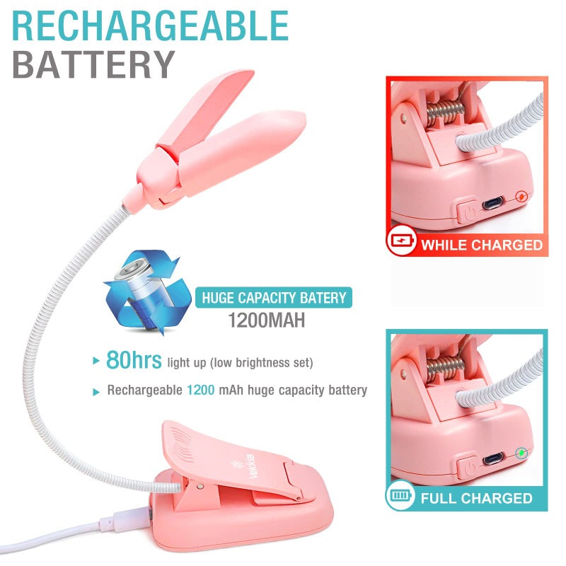 Vekkia 14 LED Rechargeable Book Light for Reading at Night, Eye-Care Reading Light for Books in Bed, 180Â° Adjustable, Clip on Lamp, 3 Color Temperatures, Lightweight, Present for Reader - Image 5