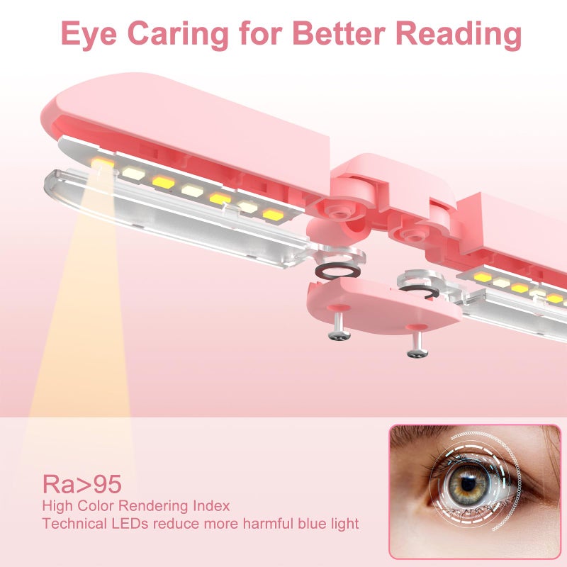Vekkia 14 LED Rechargeable Book Light for Reading at Night, Eye-Care Reading Light for Books in Bed, 180Â° Adjustable, Clip on Lamp, 3 Color Temperatures, Lightweight, Present for Reader - Image 2