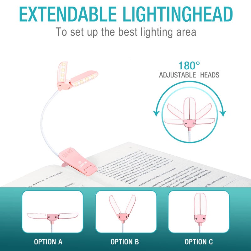 Vekkia 14 LED Rechargeable Book Light for Reading at Night, Eye-Care Reading Light for Books in Bed, 180Â° Adjustable, Clip on Lamp, 3 Color Temperatures, Lightweight, Present for Reader - Image 4