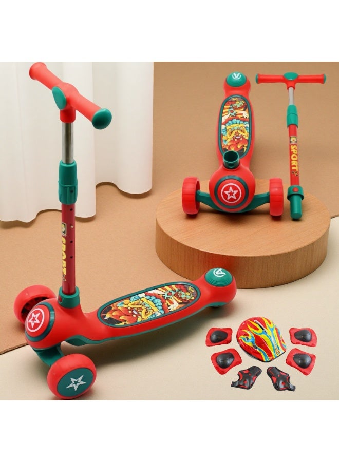 EASY FUTURE Kick Scooter with LED PU Wheels & Rear Brake & Music, Scooters for Kids with Foldable & Height Adjustable Handle Kids Scooter for 3 to 8 Years Including Full Protective Gear Set - Image 1