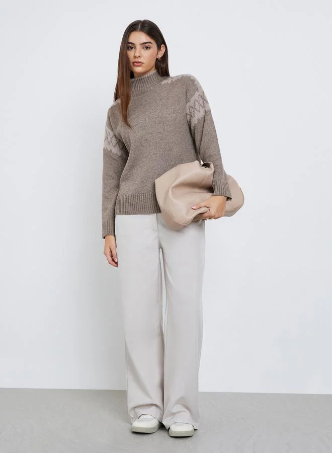 Styli Styli Brown Regular Fit Fair Isle Knit Sweater