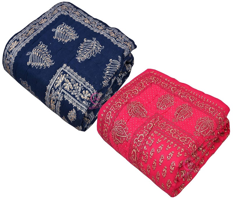WORLDNEX 400 TC Pure Cotton Jaipuri Design Printed Light Weight Traditional Rajasthani Print Single Bed QuiltRazaiRajai Design 19 Single Bed Set of 2 Combo Set - Image 3