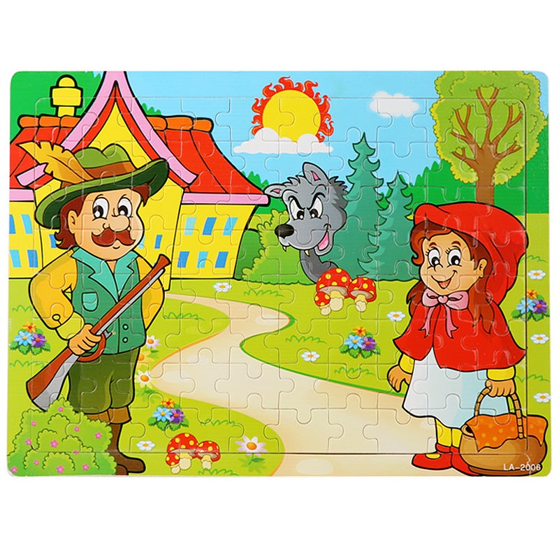 Wooden 80-Piece Puzzle Kidsren'S Animal Cartoon Fairy Tale Plane Puzzle Baby Early Education Educational Building Block Toys - Image 1