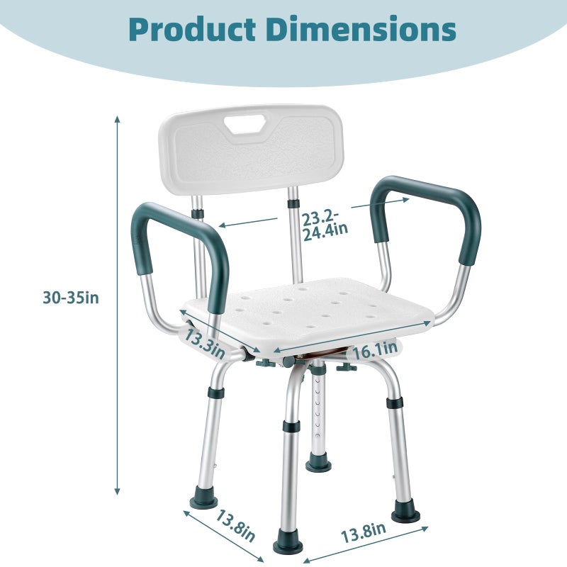 Aidwaygo Swivel Shower Chair with Arms and Back, 400 lbs Heavy Duty Shower Seat for Inside Shower Stall and Bathtub, Height Adjustable Safety Bath Seat for Elderly, Adults, Handicap and Disabled - Image 5