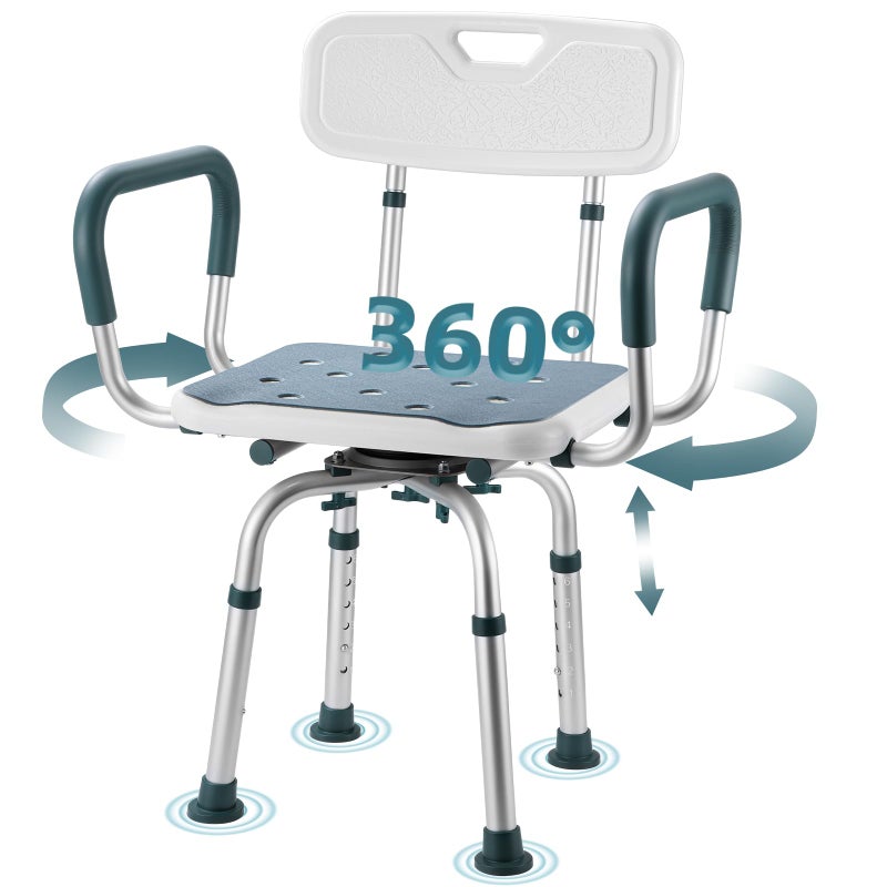 Aidwaygo Swivel Shower Chair with Arms and Back, 400 lbs Heavy Duty Shower Seat for Inside Shower Stall and Bathtub, Height Adjustable Safety Bath Seat for Elderly, Adults, Handicap and Disabled - Image 1