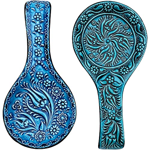 BCS Spoon Rest Set of 2 - Ceramic Spoon Holder for Stovetop & Kitchen Counter - Dishwasher Safe Handmade Kitchen - Image 1