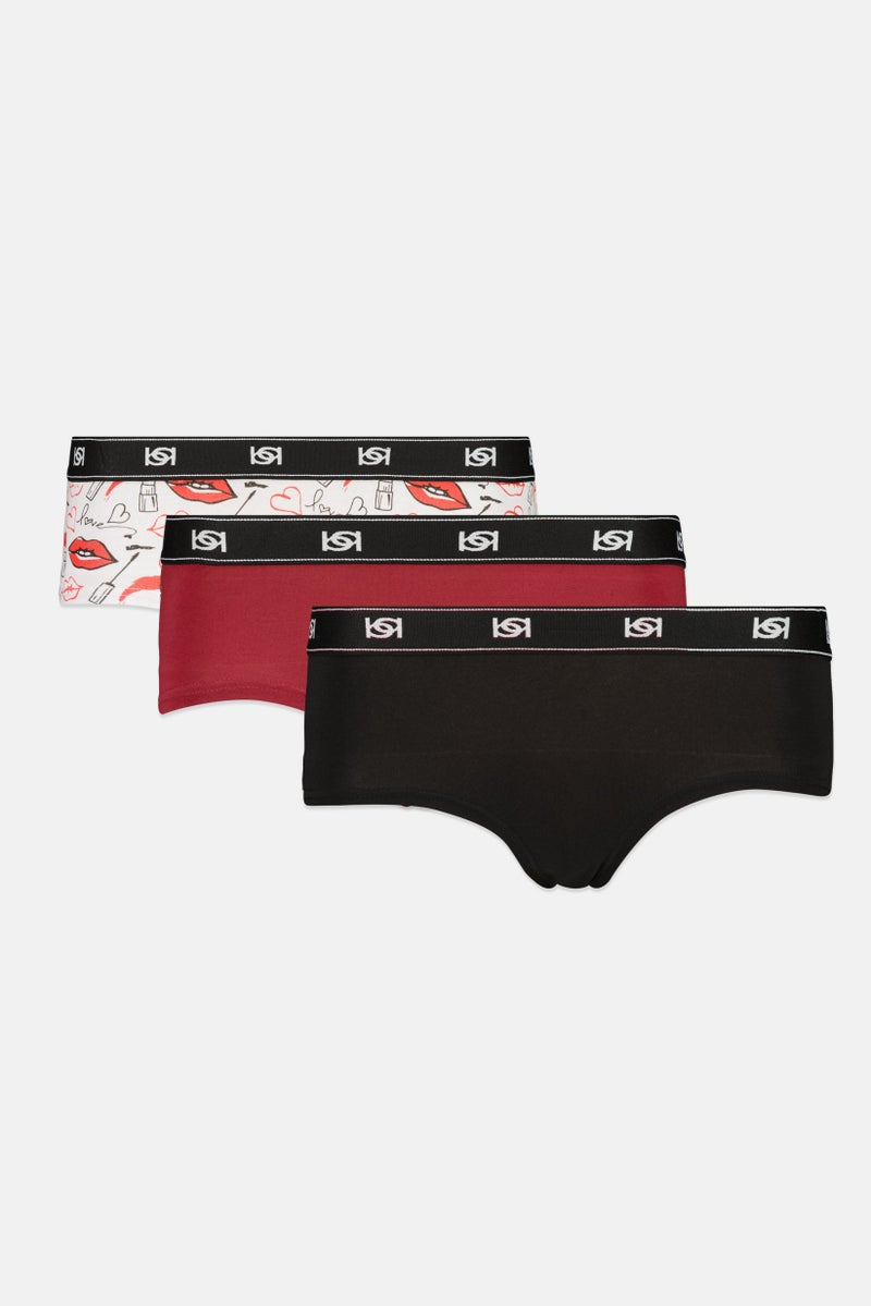 bebe Women 3 Pieces Brand Logo Booty Panties, Multicolor - Image 1