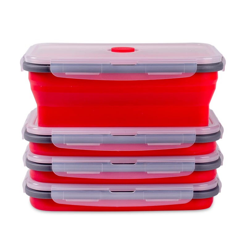 Collapsible Food Storage Containers with Airtight Lid Air Vent 405 oz Kitchen Stacking Silicone Collapsible Meal Prep Container Set for Leftover Microwave Freezer Dishwasher Safe Red Set of 4