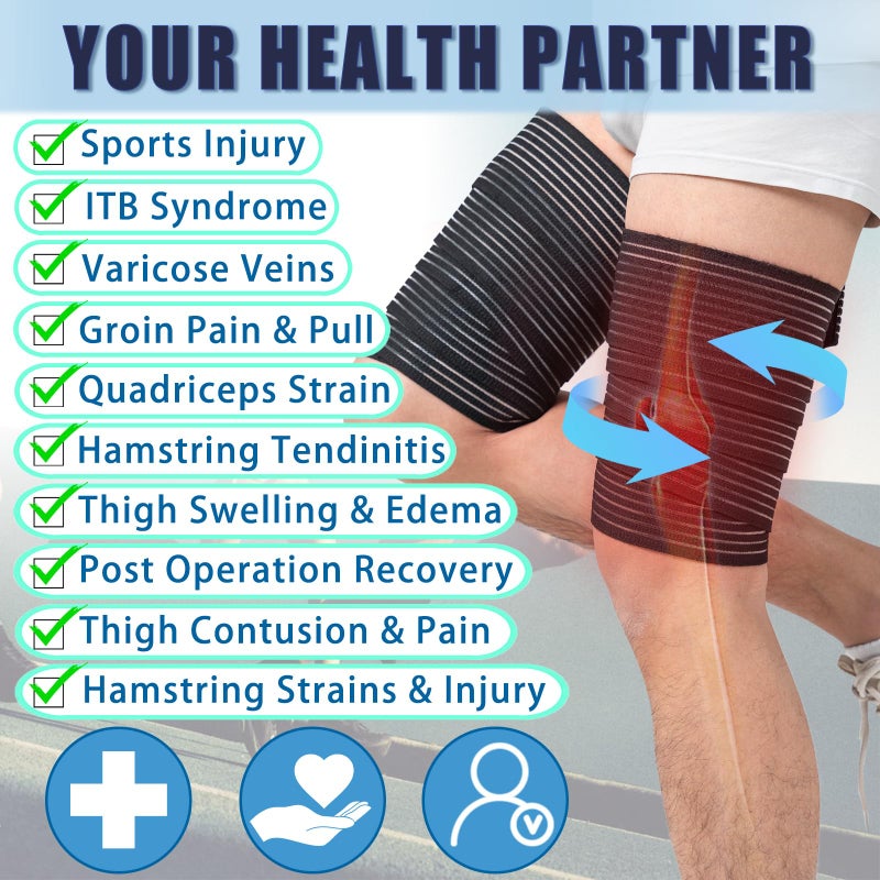 Zuscot 2 Pcs Hamstring & Thigh Compression Wraps, Adjustable Thigh Compression Braces, Quad Support for Men and Women, Versatile Compression Bandages for Knee, Calf, Arm - Image 2