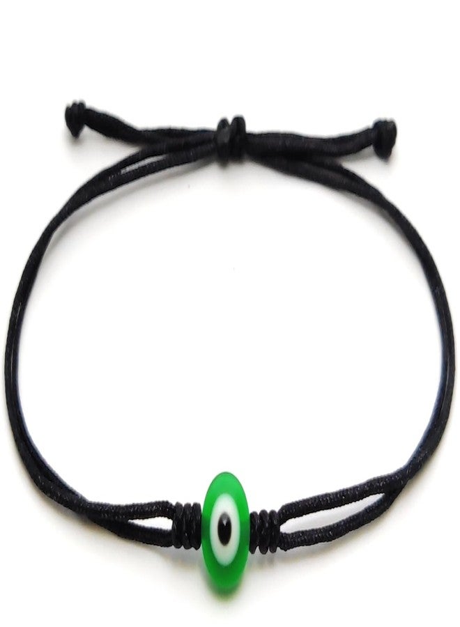 Jewel string Green Evil eye with black cord bracelet for girls boys (unisex) size 5 inch to 8 inch wrist - Image 4