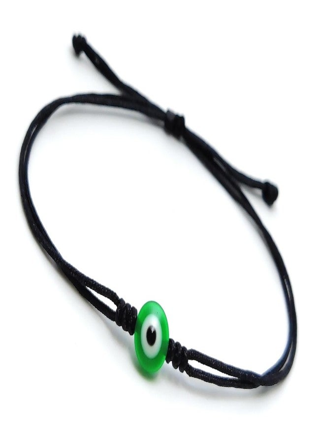 Jewel string Green Evil eye with black cord bracelet for girls boys (unisex) size 5 inch to 8 inch wrist - Image 1