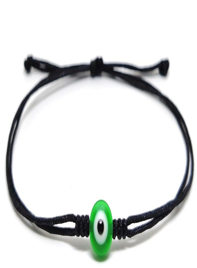 Jewel string Green Evil eye with black cord bracelet for girls boys (unisex) size 5 inch to 8 inch wrist - Image 2