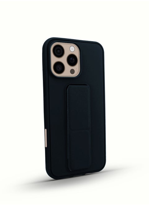 جراب خلفي من السيليكون لهاتف Apple iPhone 16 Pro Max مع حزام معصم بمقبض جلدي، يتميز بحامل خلفي أفقي ورأسي، حامل مغناطيسي متوافق مع Apple iPhone 16 Pro Max (6.9 بوصة) (أزرق داكن)