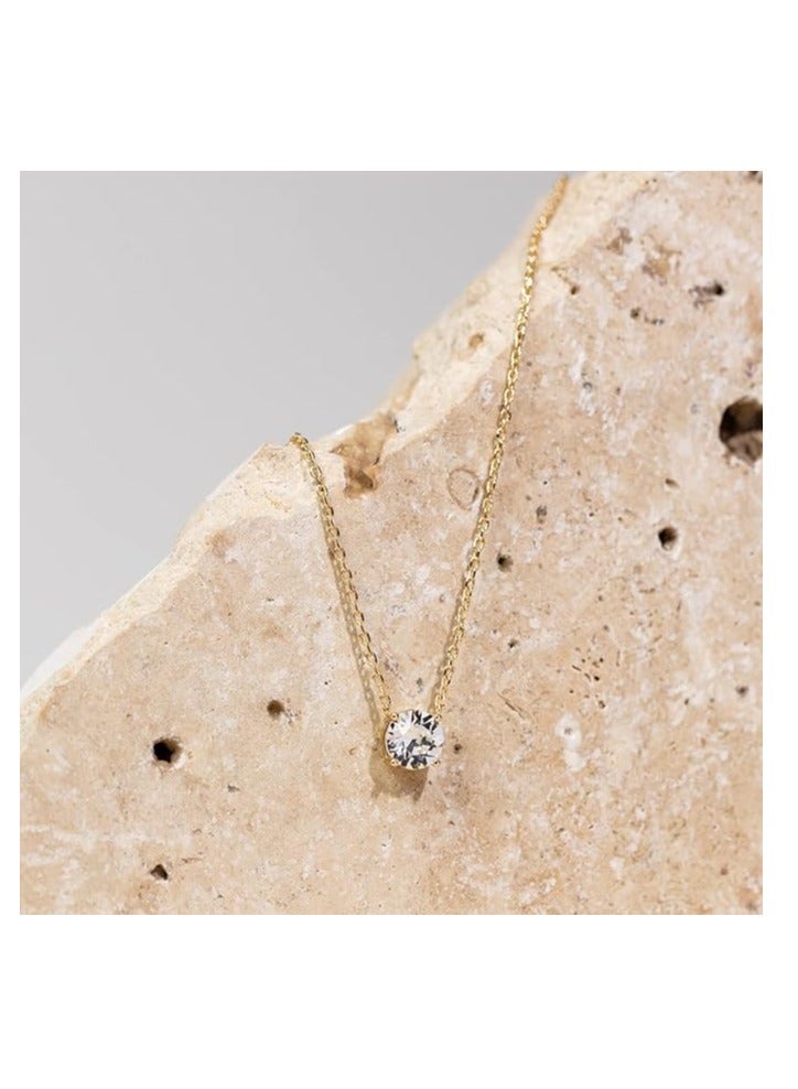 قلادة طواقة رفيعة من الزركونيا المكعبة مطليّة بذهب عيار 14 قيراط مع كريستال منفرد 1.5 قيراط (7.3 ملم) | سلاسل ذهبية للنساء - Image 2