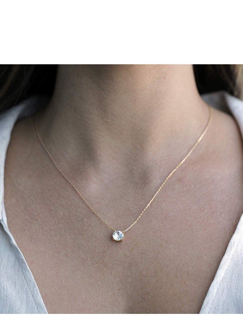 قلادة طواقة رفيعة من الزركونيا المكعبة مطليّة بذهب عيار 14 قيراط مع كريستال منفرد 1.5 قيراط (7.3 ملم) | سلاسل ذهبية للنساء - Image 5