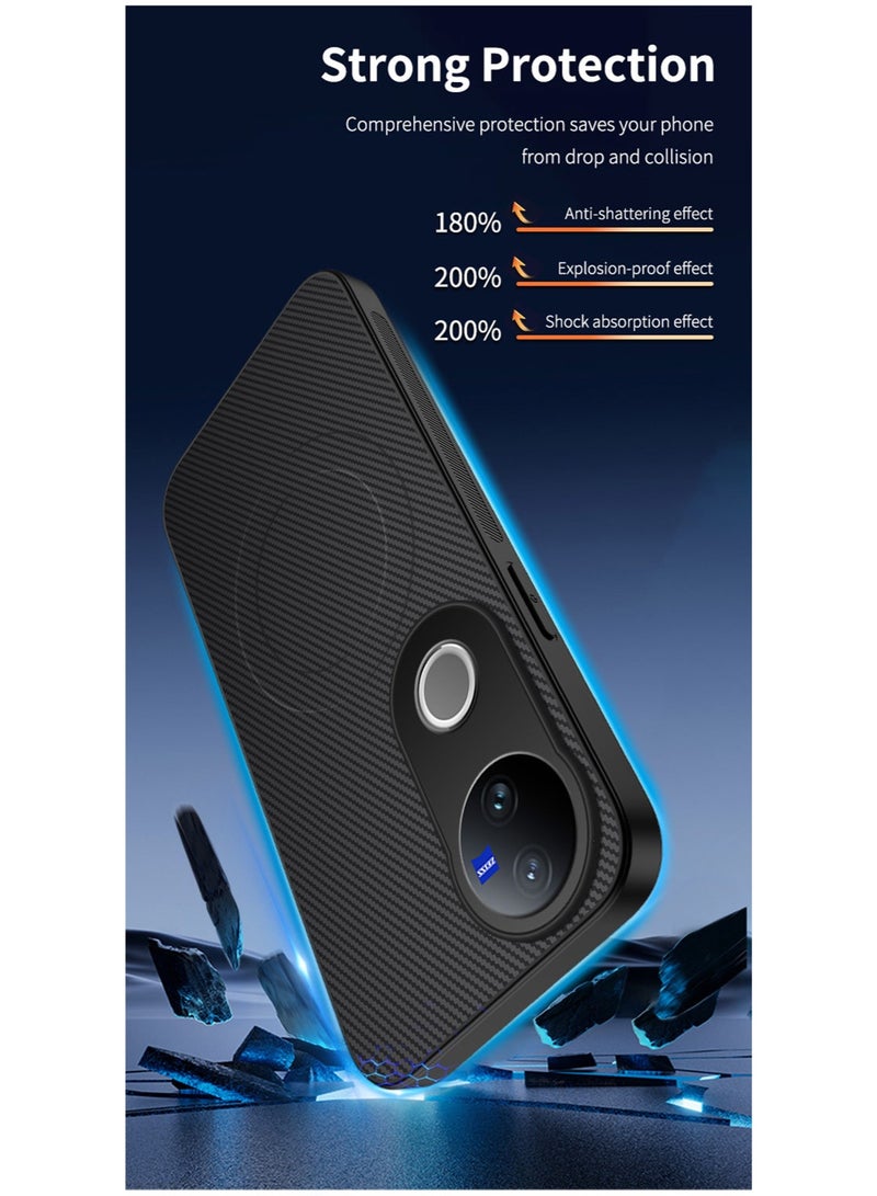 general Magnetic Case Compatible with Vivo X200 FE 5G Leather Case Carbon Fiber Texture Anti-Fall Shockproof Protective Back Cover Built-in Magnet Fits Car Mount Holder - Image 2