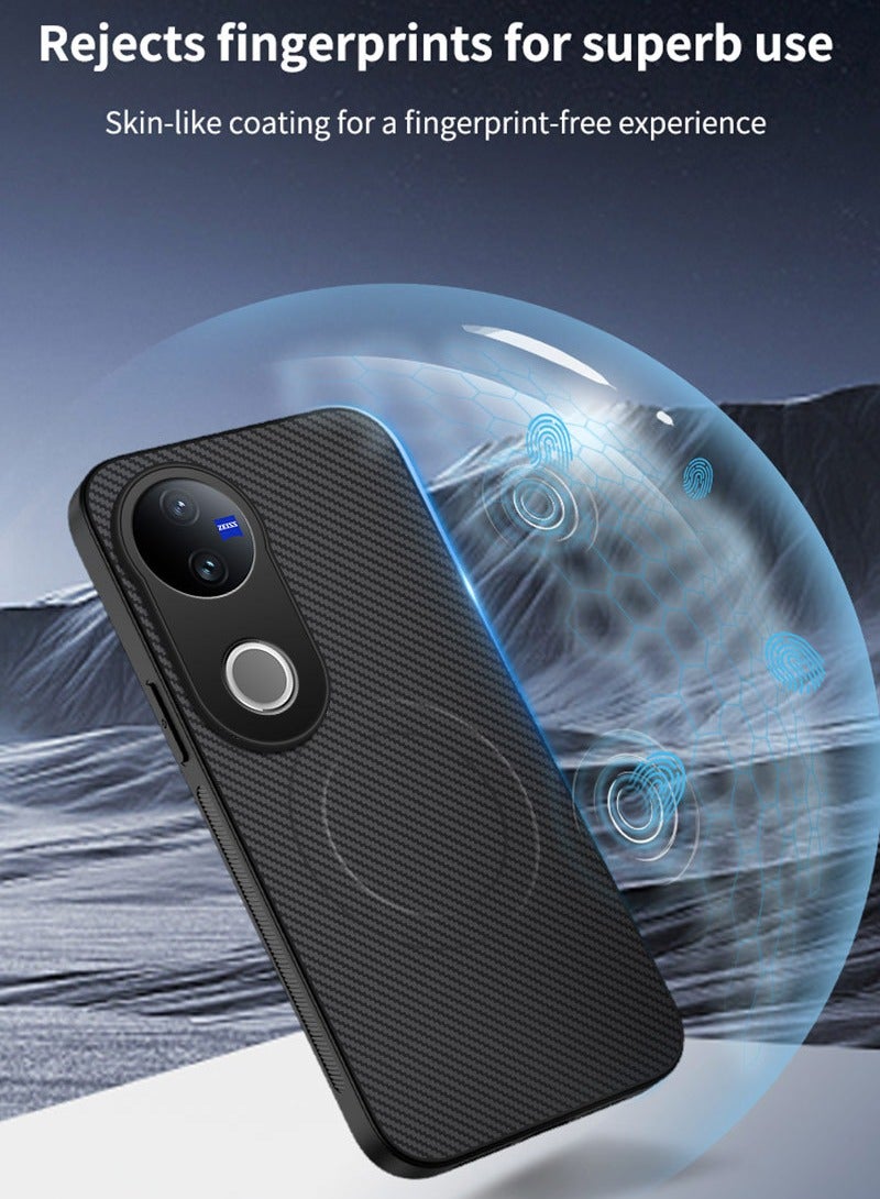 general Magnetic Case Compatible with Vivo X200 FE 5G Leather Case Carbon Fiber Texture Anti-Fall Shockproof Protective Back Cover Built-in Magnet Fits Car Mount Holder - Image 5