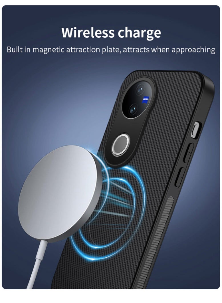 general Magnetic Case Compatible with Vivo X200 FE 5G Leather Case Carbon Fiber Texture Anti-Fall Shockproof Protective Back Cover Built-in Magnet Fits Car Mount Holder - Image 4