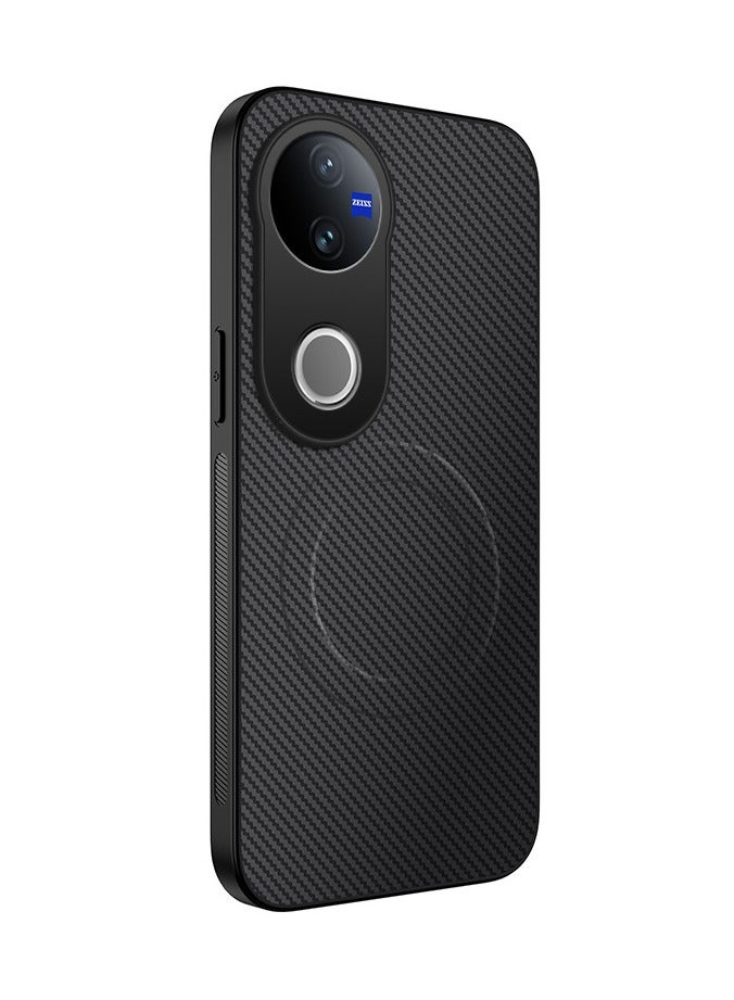 general Magnetic Case Compatible with Vivo X200 FE 5G Leather Case Carbon Fiber Texture Anti-Fall Shockproof Protective Back Cover Built-in Magnet Fits Car Mount Holder - Image 1