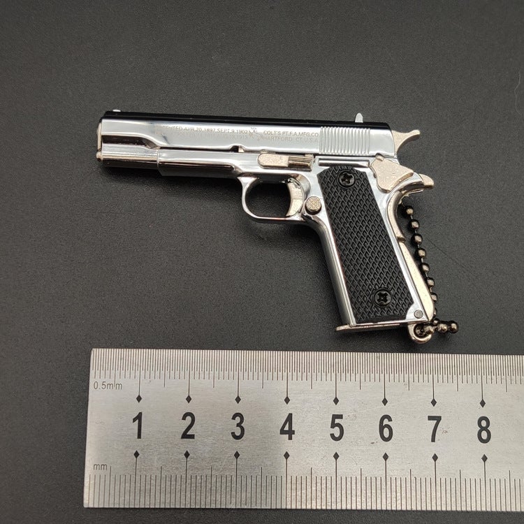 عقدة مفتاح لعبة نموذج بندقية معدنية 1911 مع طلاء فضي فاتح/ذهبي بنسبة 1:3، حليفة هداية من أدوات مشكلة لعبة Playerunknown's Battlegrounds (عقدة المفتاح الذهبية المكتوب عليها 1911) - Image 3