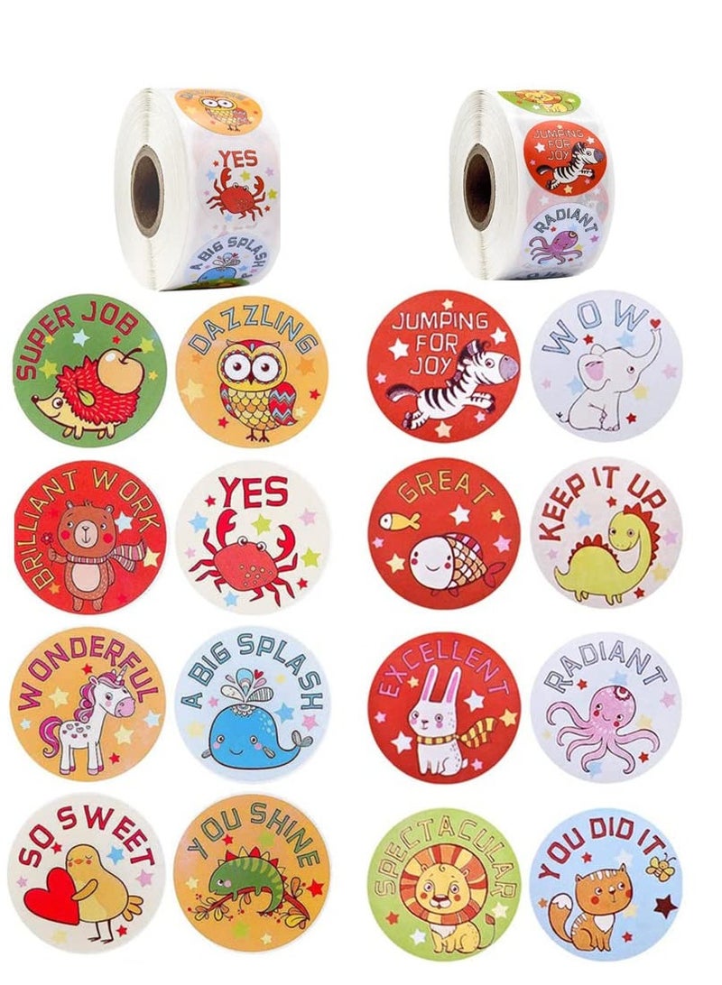 SYOSI 1000Pcs Reward Stickers for Kids 16 Designs Animal Stickers Motivational Stickers for Kids Teachers in Classroom and School - Image 1