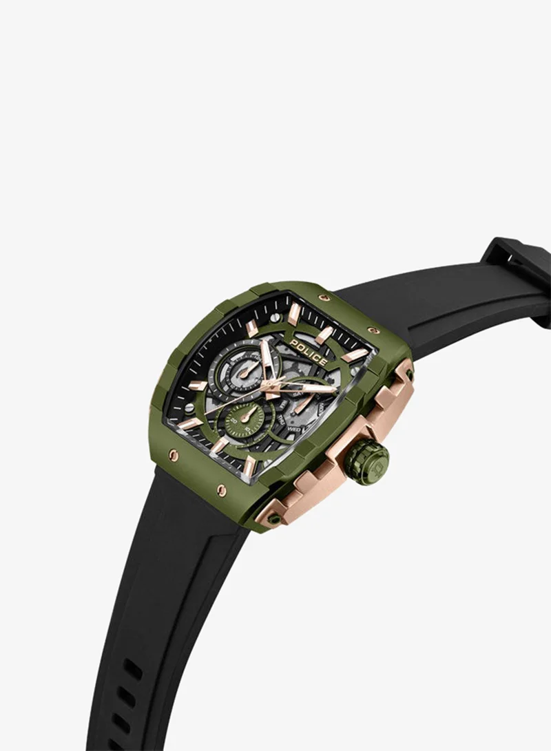 بوليس Men's Flash Men's 48mm Multifunction Watch with Black Dial & Black Silicone Strap