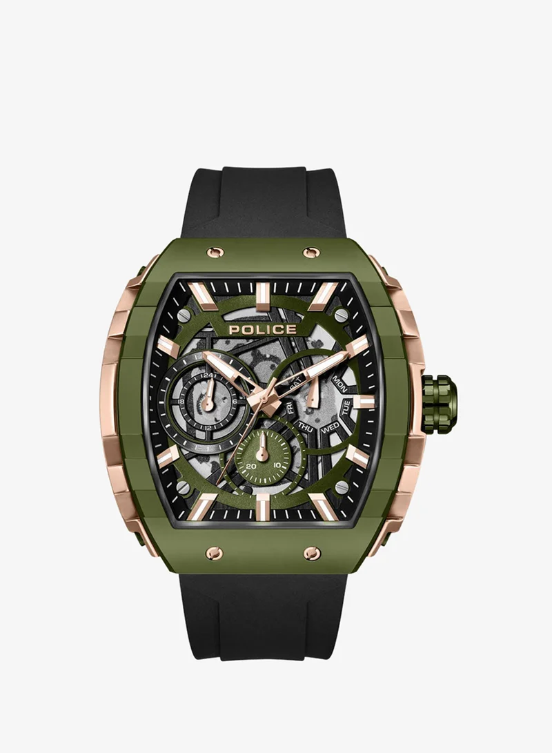 بوليس Men's Flash Men's 48mm Multifunction Watch with Black Dial & Black Silicone Strap