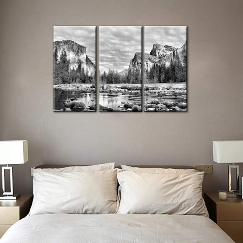 BPA Yosemite Black and White Canvas Wall Art - 3 Panel Set - Image 2