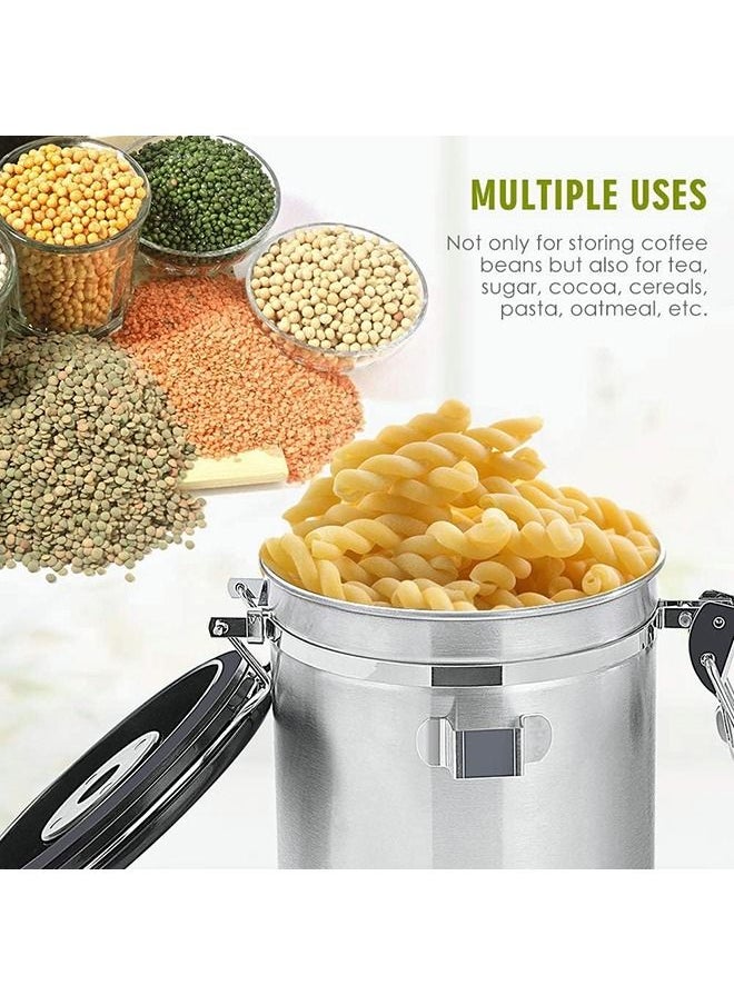 Arabest - Coffee Canister Large Airtight Stainless Steel Storage, with Built-in CO2 Gas Vent Valve & Date Tracking Wheel, with Scoop, 2 Spare Filter Replacements (Silver) - Image 1