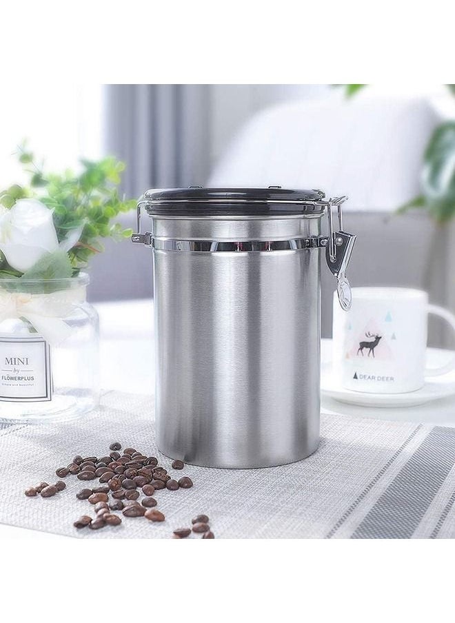 Arabest - Coffee Canister Large Airtight Stainless Steel Storage, with Built-in CO2 Gas Vent Valve & Date Tracking Wheel, with Scoop, 2 Spare Filter Replacements (Silver) - Image 1
