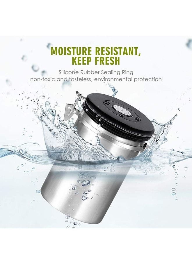 Arabest - Coffee Canister Large Airtight Stainless Steel Storage, with Built-in CO2 Gas Vent Valve & Date Tracking Wheel, with Scoop, 2 Spare Filter Replacements (Silver) - Image 1