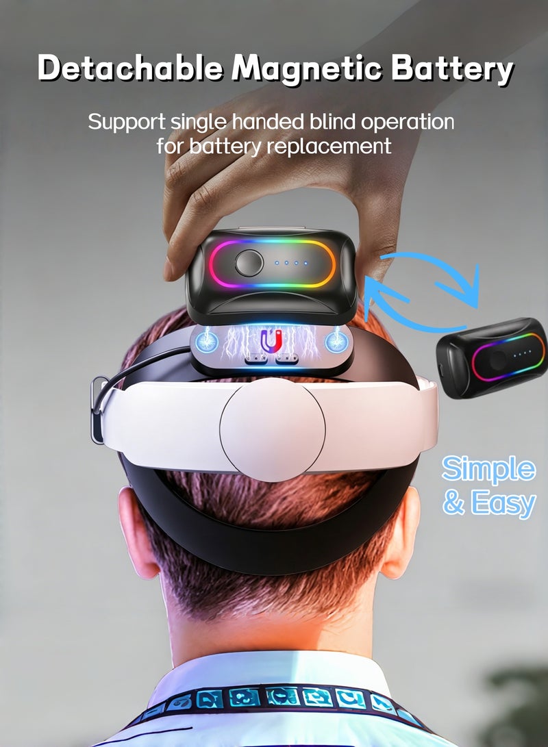 LYBDWE 10000mAh + 10000mAh RGB Battery Head Strap Compatible with Meta/Oculus Quest 3 & 3S – Includes 2 Rechargeable Magnetic Battery Packs for Charging and Extended Playtime – Adjustable Head Strap VR Accessories - Image 2