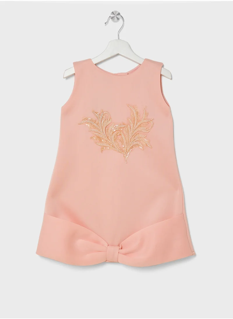 Little Golden Apple Little Cut Sleeves With Bow Design Dress
