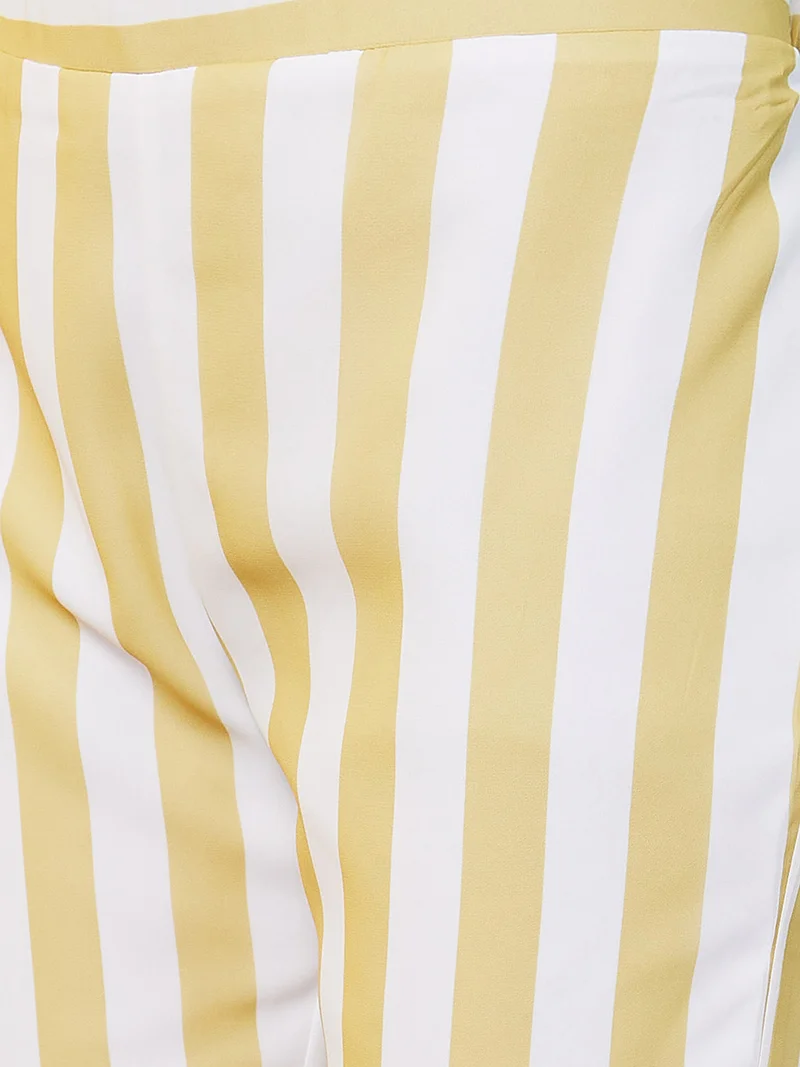 globus Women Yellow Striped Off-Shoulder Co-Ord Set With Top & Palazzo