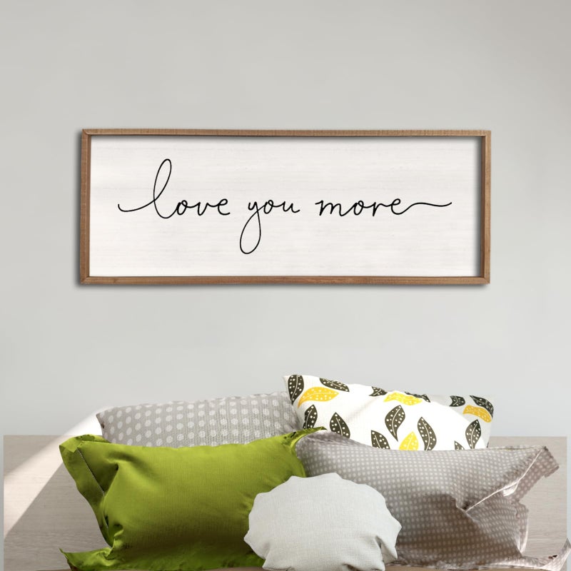 comurdyo Love You More Sign 40''Ã—15'' Master Bedroom Above Over Bed Wall Decor Modern Farmhouse Large Vintage Wood Framed Hanging Over Bed Bedside Wall Art (Wood) - Image 1