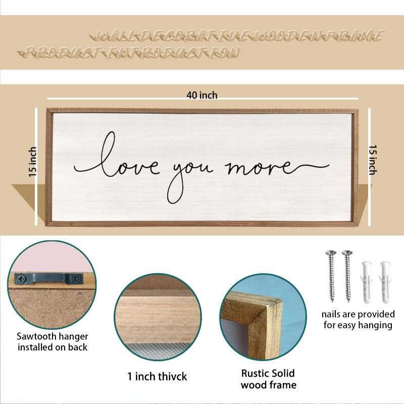 comurdyo Love You More Sign 40''Ã—15'' Master Bedroom Above Over Bed Wall Decor Modern Farmhouse Large Vintage Wood Framed Hanging Over Bed Bedside Wall Art (Wood) - Image 2