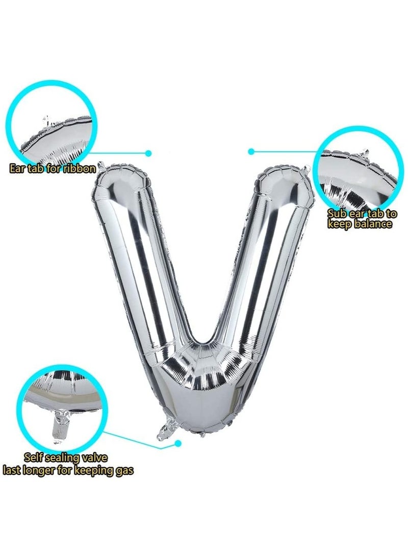 جولد إيدج بالونات هيليوم فضية عملاقة مقاس 32 بوصة على شكل حرف V من رقائق معدنية، بالون مايلر كبير واحد، زينة حفلات أعياد الميلاد، مستلزمات حفلات استقبال المولود الجديد (فضي، V) - Image 2