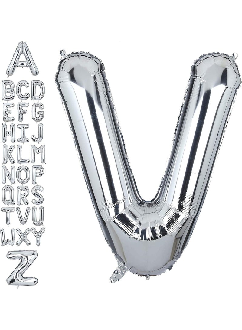 جولد إيدج بالونات هيليوم فضية عملاقة مقاس 32 بوصة على شكل حرف V من رقائق معدنية، بالون مايلر كبير واحد، زينة حفلات أعياد الميلاد، مستلزمات حفلات استقبال المولود الجديد (فضي، V) - Image 4