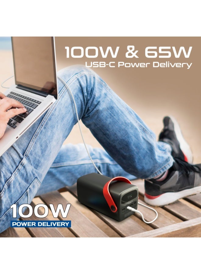 بروميت باور بانك/ محطة طاقة محمولة 80,000 مللي أمبير/ساعة مع USB-C PD بقوة 100 وات، وشحن 4 أجهزة، ومنافذ USB-C وUSB-A، ومدخل Lightning والطاقة الشمسية، وبطارية LiFePO4، ومصباح يدوي LED، ومقبض جلدي، وباور بانك خارجي 80000 mAh - Image 3